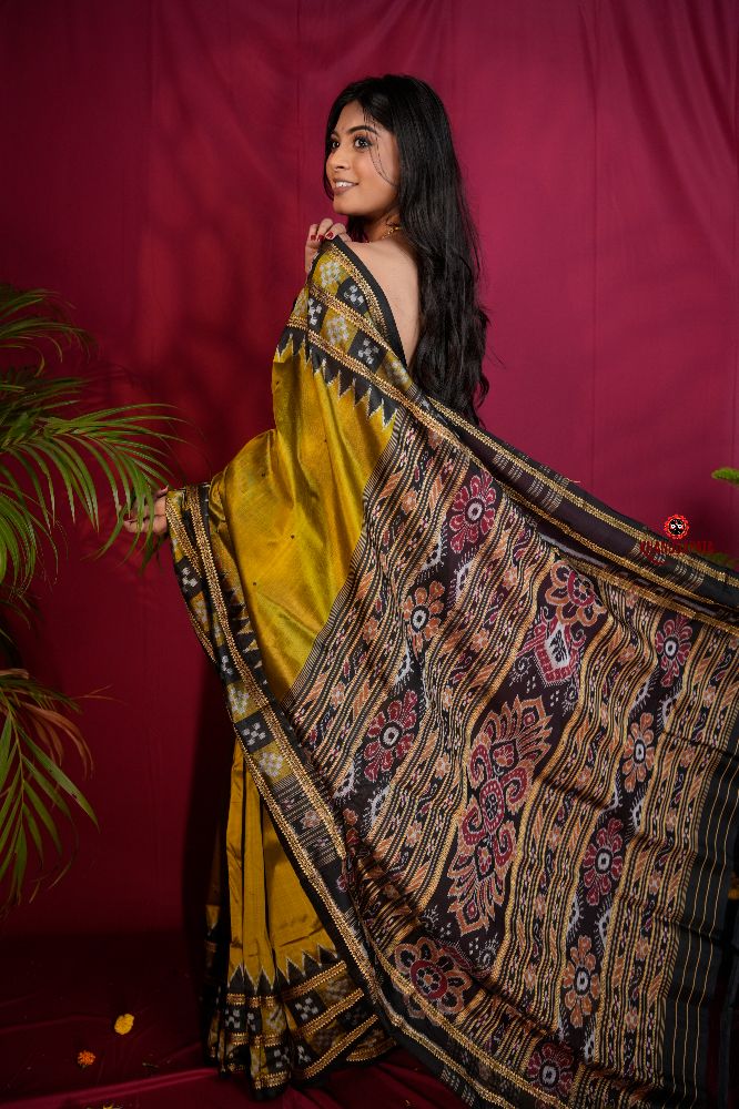khanduapata Mustard Yellow Colour Double Border Dot Design Silk Saree For Women | Grocsy
