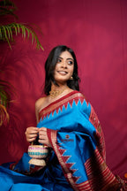 khanduapata Red & Blue Colour Dot Design Silk Saree For Women | Grocsy