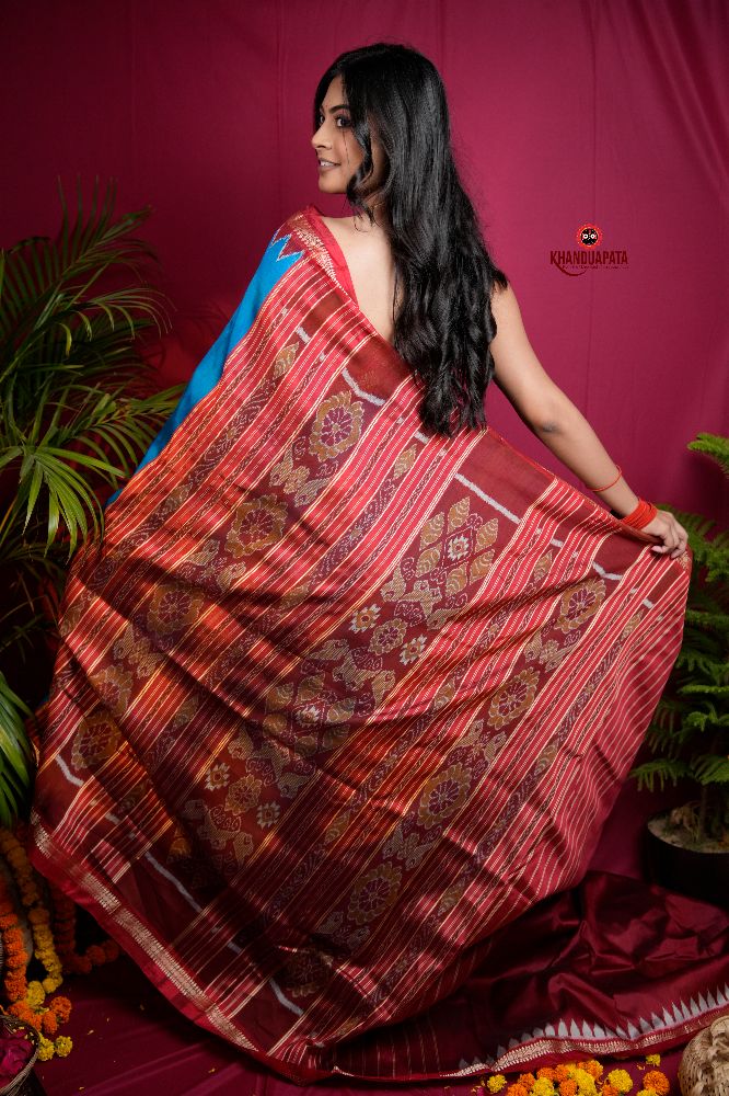 khanduapata Red & Blue Colour Dot Design Silk Saree For Women | Grocsy