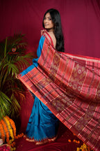 khanduapata Red & Blue Colour Dot Design Silk Saree For Women | Grocsy