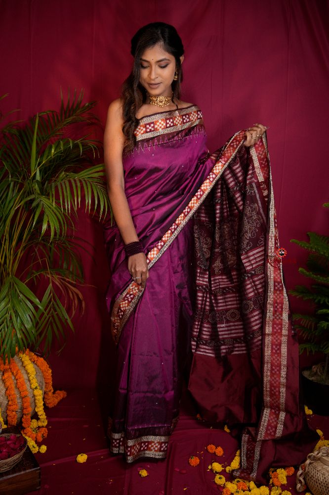 khanduapata Magenta Colour Dot Design Silk Saree For Women | Grocsy