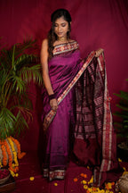 khanduapata Magenta Colour Dot Design Silk Saree For Women | Grocsy