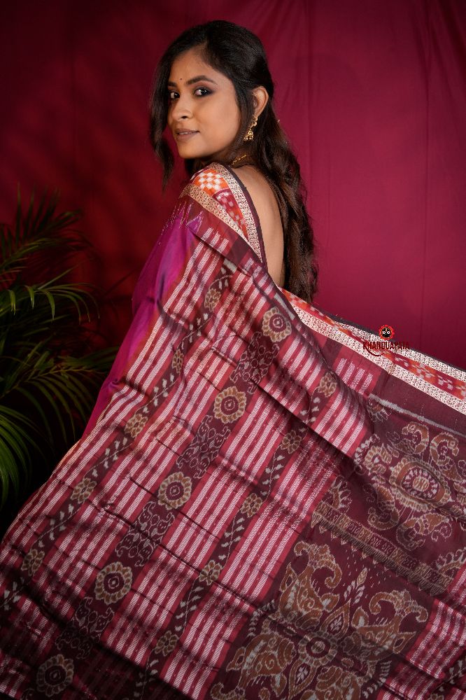 khanduapata Magenta Colour Dot Design Silk Saree For Women | Grocsy