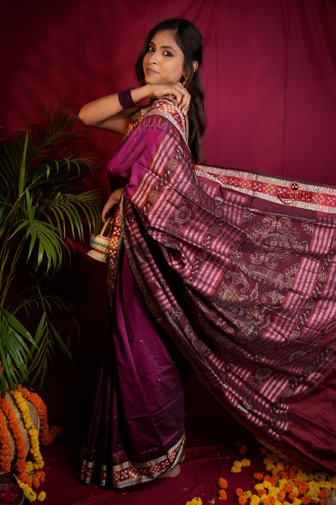 khanduapata Magenta Colour Dot Design Silk Saree For Women | Grocsy