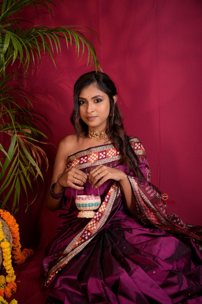 khanduapata Magenta Colour Dot Design Silk Saree For Women | Grocsy