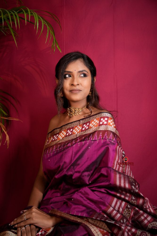 khanduapata Magenta Colour Dot Design Silk Saree For Women | Grocsy