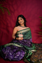 khanduapata Green & Purple Colour Floral Design Silk Saree For Women | Grocsy