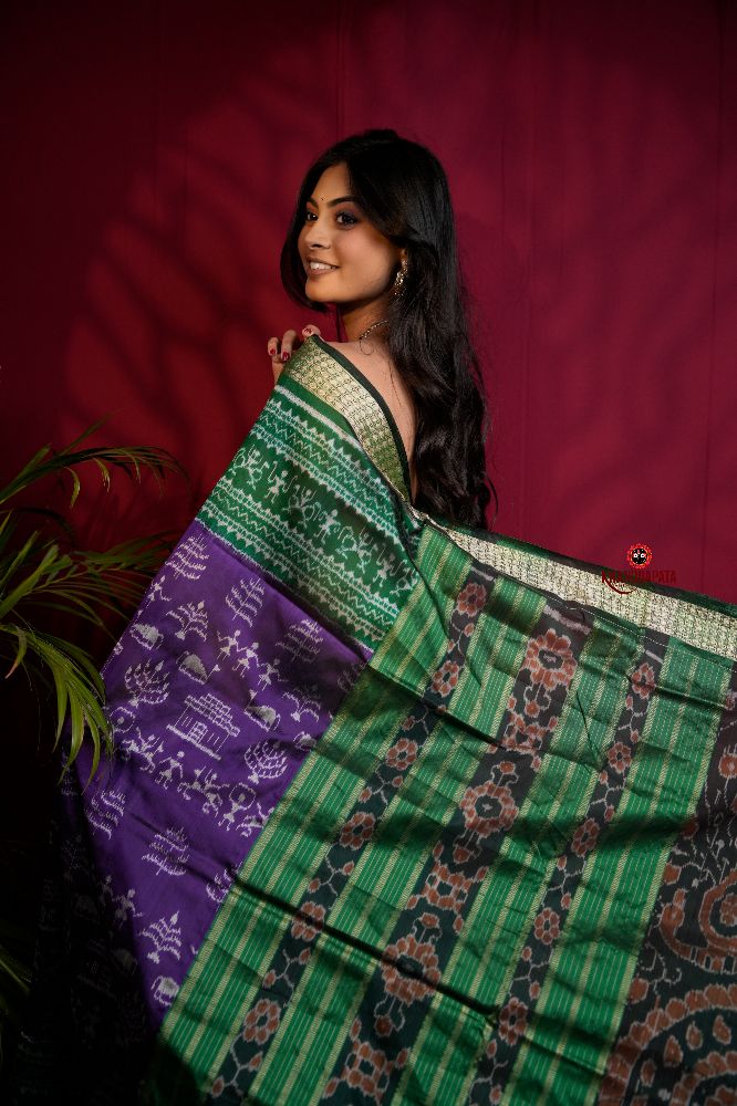 khanduapata Green & Purple Colour Floral Design Silk Saree For Women | Grocsy