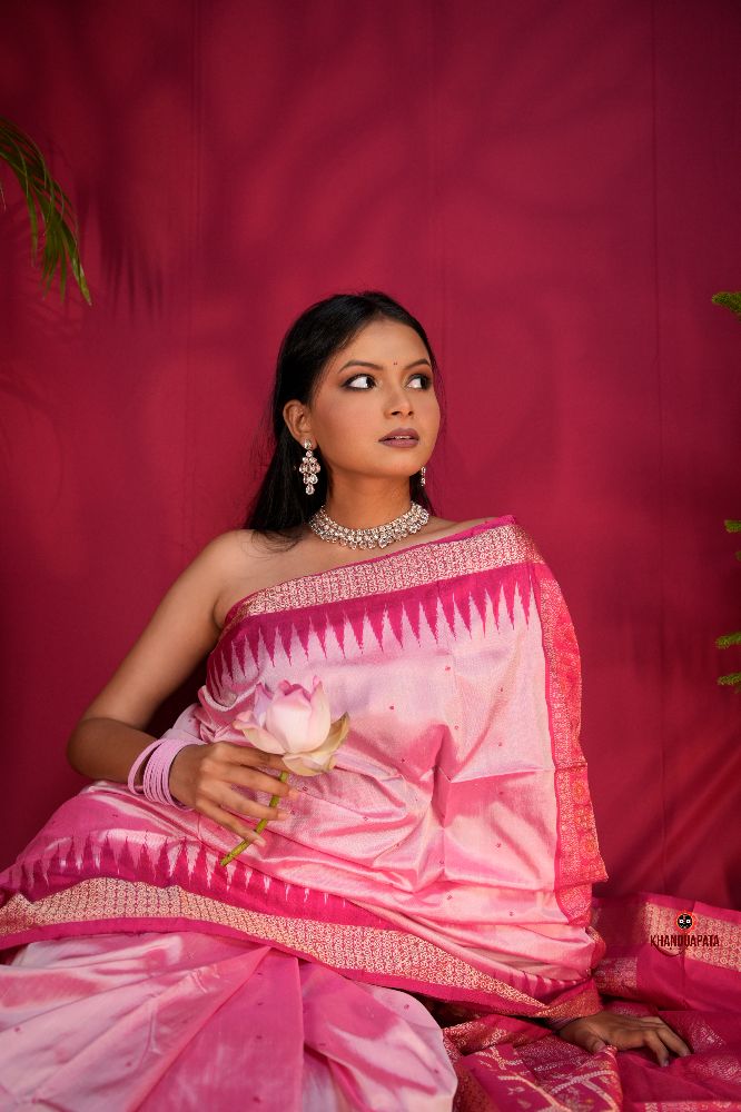 khanduapata Pink Colour Dot Design Silk Saree For Women | Grocsy