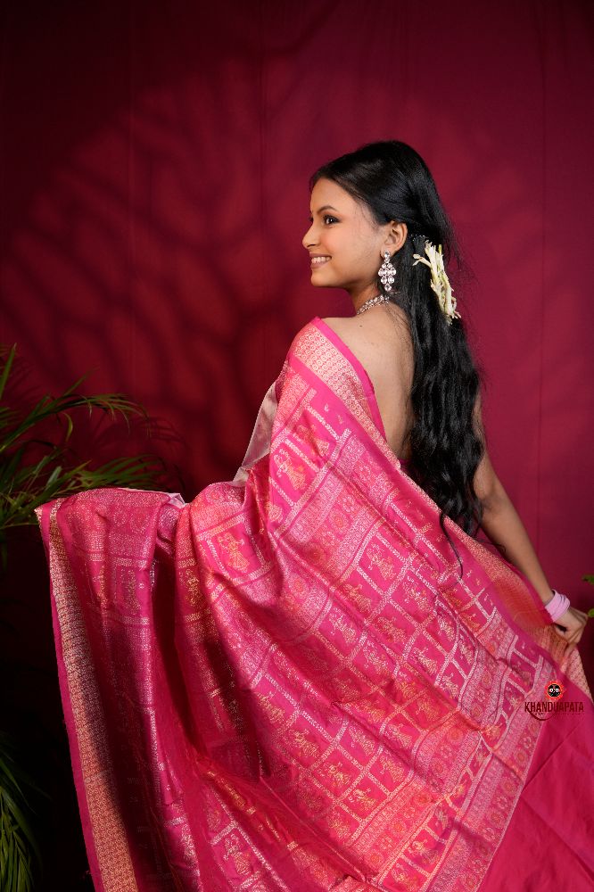 khanduapata Pink Colour Dot Design Silk Saree For Women | Grocsy