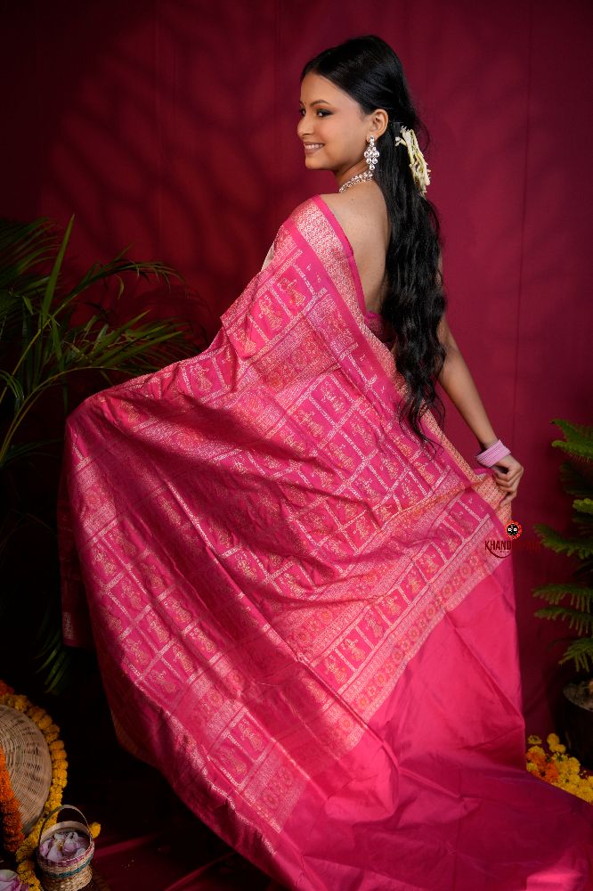 khanduapata Pink Colour Dot Design Silk Saree For Women | Grocsy