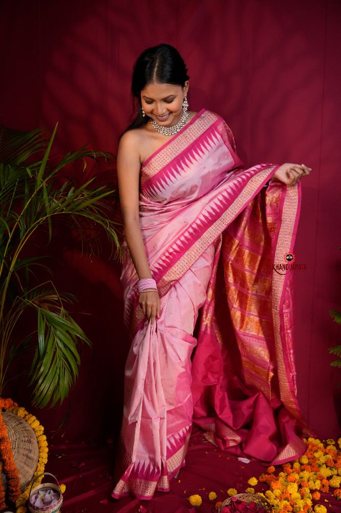 khanduapata Pink Colour Dot Design Silk Saree For Women | Grocsy