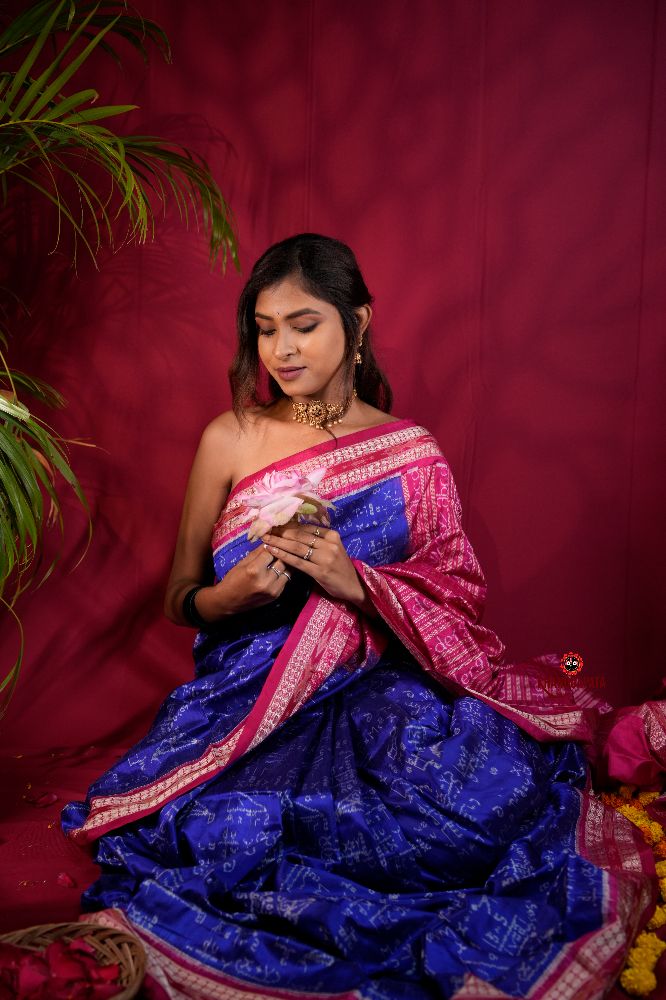 khanduapata Red & Blue Colour Geometric Design Silk Saree For Women | Grocsy