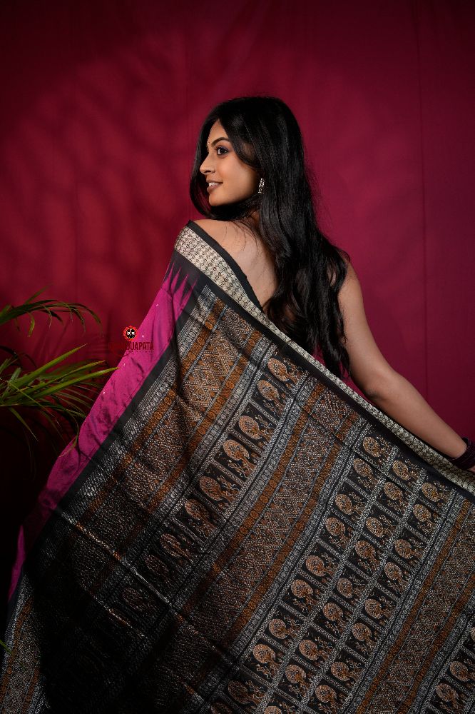 khanduapata Black & Magenta Colour Dot Design Silk Saree For Women | Grocsy