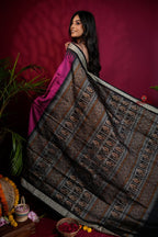 khanduapata Black & Magenta Colour Dot Design Silk Saree For Women | Grocsy