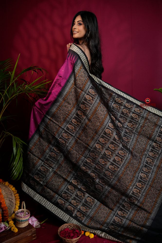 khanduapata Black & Magenta Colour Dot Design Silk Saree For Women | Grocsy