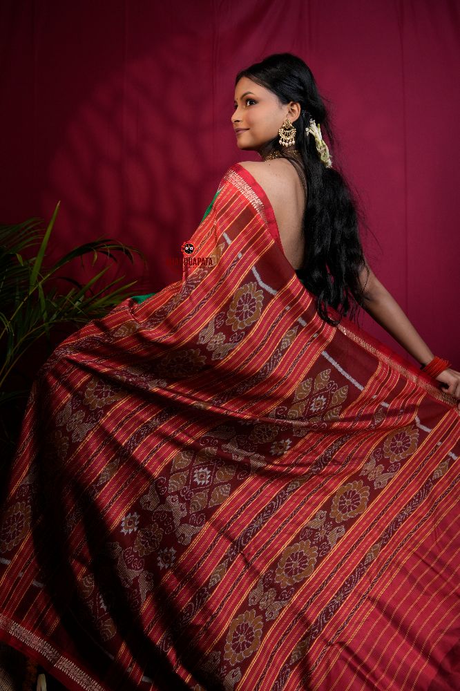 khanduapata Red & Green Colour Dot Design Silk Saree For Women | Grocsy