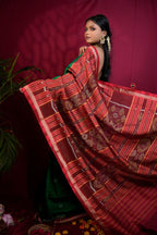 khanduapata Red & Green Colour Dot Design Silk Saree For Women | Grocsy