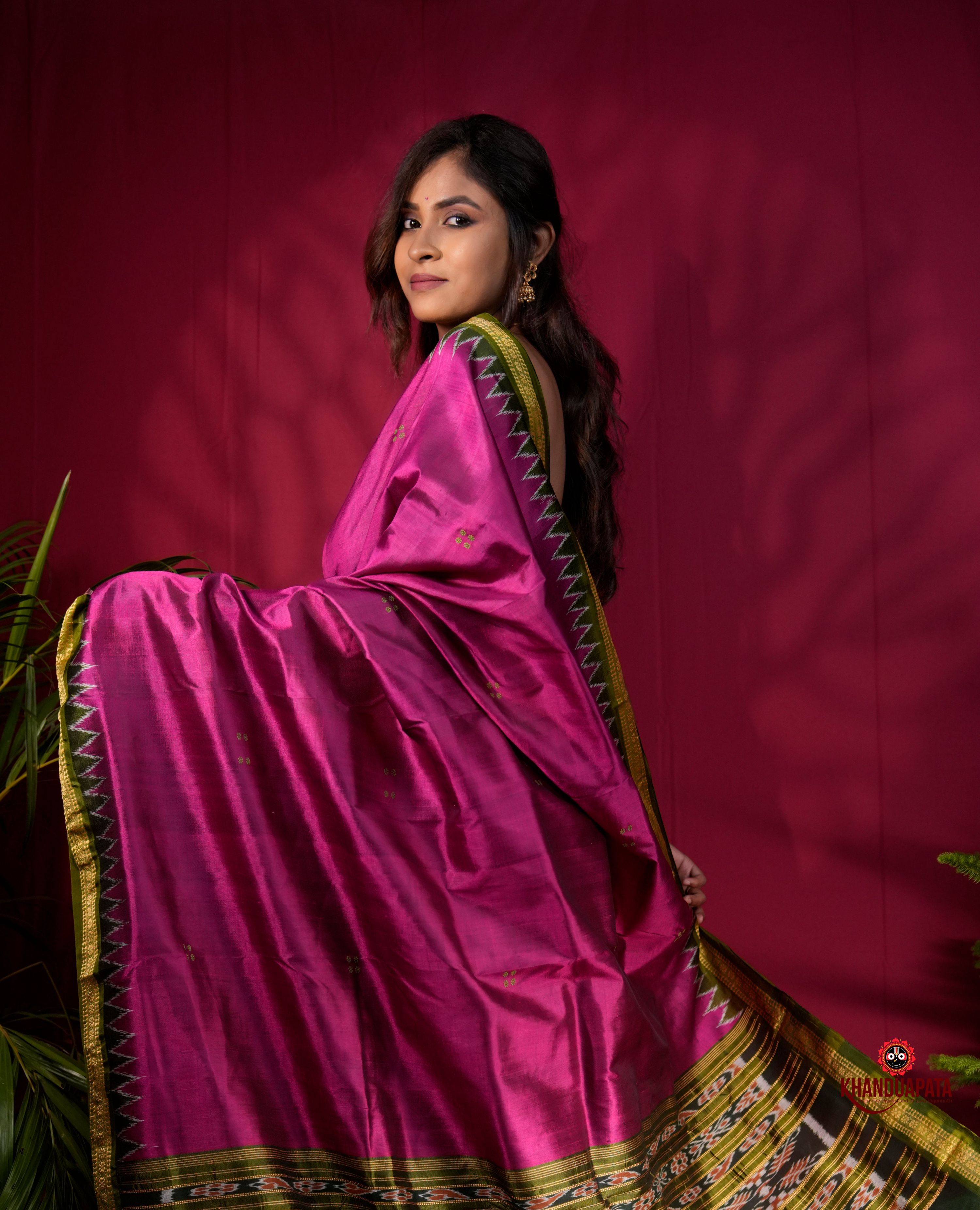 khanduapata Black & Purple Colour Dot Design Silk Saree For Women | Grocsy