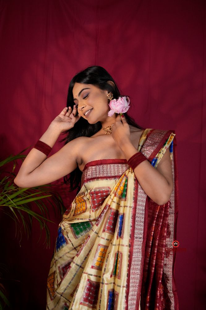 khanduapata Multicolored Geometric & Abstract Design Silk Saree For Women | Grocsy