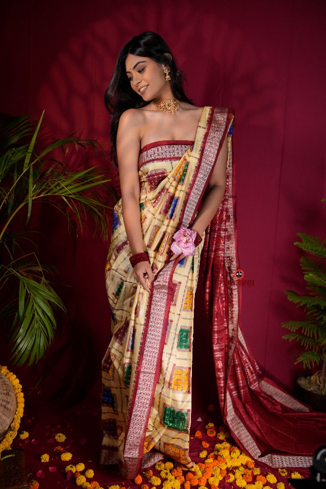 khanduapata Multicolored Geometric & Abstract Design Silk Saree For Women | Grocsy