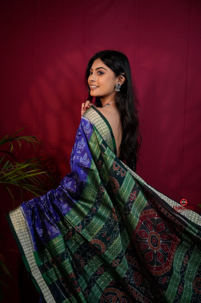 khanduapata Black & Blue Colour Body Design Silk Saree For Women | Grocsy