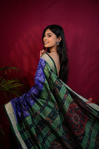 khanduapata Black & Blue Colour Body Design Silk Saree For Women | Grocsy