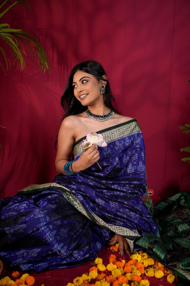 khanduapata Black & Blue Colour Body Design Silk Saree For Women | Grocsy