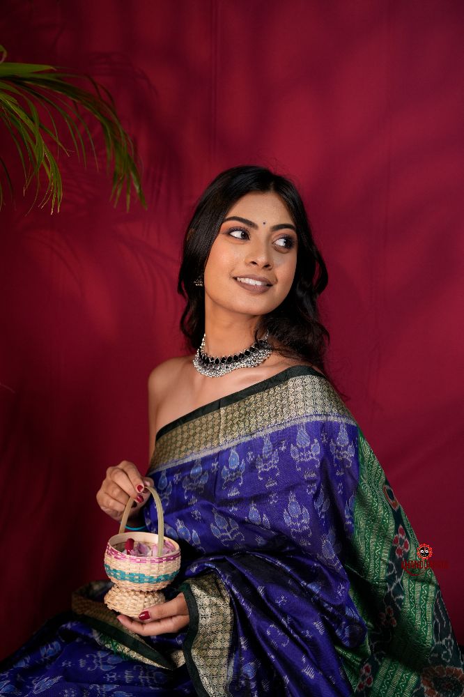 khanduapata Black & Blue Colour Body Design Silk Saree For Women | Grocsy