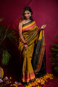 khanduapata Black & Mustard Yellow Multi Colour Dot Design Silk Saree For Women | Grocsy