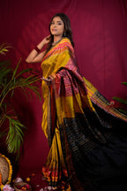 khanduapata Black & Mustard Yellow Multi Colour Dot Design Silk Saree For Women | Grocsy