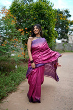 khanduapata Blue & Pink Colour Plain Tussar Silk Saree For Women | Grocsy