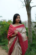 khanduapata Red & Beige Colour Plain Tussar Silk Saree For Women | Grocsy