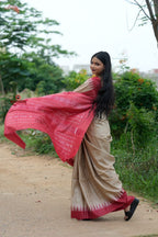 khanduapata Red & Beige Colour Plain Tussar Silk Saree For Women | Grocsy