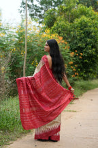 khanduapata Red & Beige Colour Plain Tussar Silk Saree For Women | Grocsy