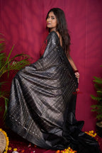 khanduapata Black & Red Colour Plain Tussar Silk Saree For Women | Grocsy