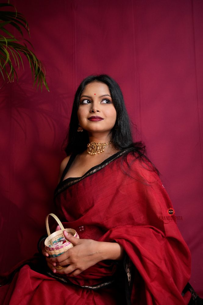 khanduapata Red & Black Dot Design Cotton Saree For Women | Grocsy