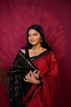khanduapata Red & Black Dot Design Cotton Saree For Women | Grocsy