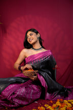 khanduapata Black & Pink Colour Plain Tussar Silk Saree For Women | Grocsy
