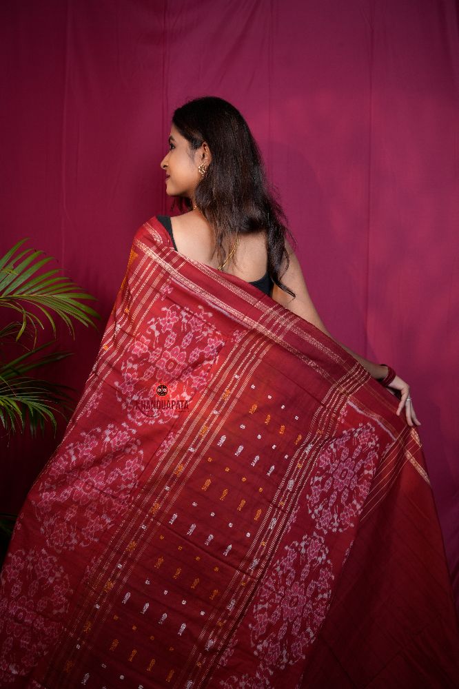 khanduapata Red & Yellow Colour Fish Design Cotton Saree For Women | Grocsy
