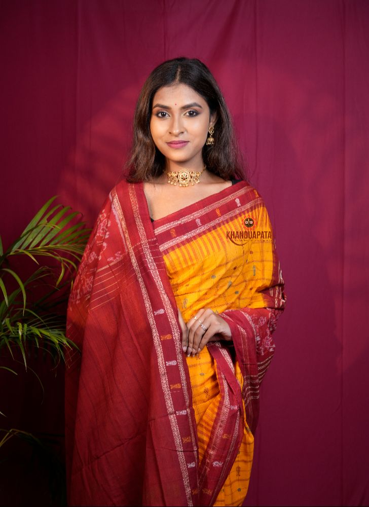 khanduapata Red & Yellow Colour Fish Design Cotton Saree For Women | Grocsy