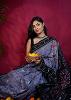 khanduapata Grey & Black Colour Fish Design Cotton Saree For Women | Grocsy