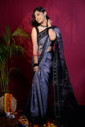 khanduapata Grey & Black Colour Fish Design Cotton Saree For Women | Grocsy