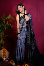 khanduapata Grey & Black Colour Fish Design Cotton Saree For Women | Grocsy