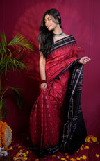 khanduapata Red & Black Colour Fish Design Cotton Saree For Women | Grocsy