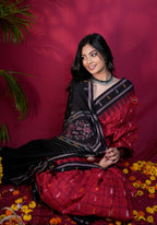 khanduapata Red & Black Colour Fish Design Cotton Saree For Women | Grocsy