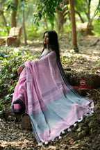 khanduapata Pink and Black Colour Plain Cotton Saree For Women | Grocsy