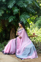 khanduapata Pink and Black Colour Plain Cotton Saree For Women | Grocsy