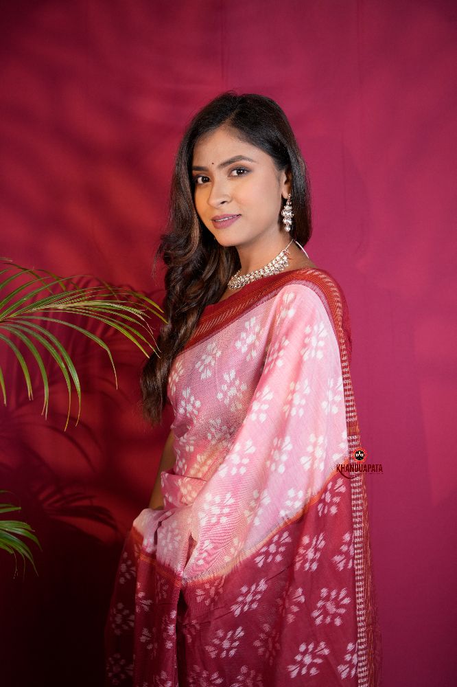 khanduapata Pink & Red Colour Body Design Cotton Saree For Women | Grocsy