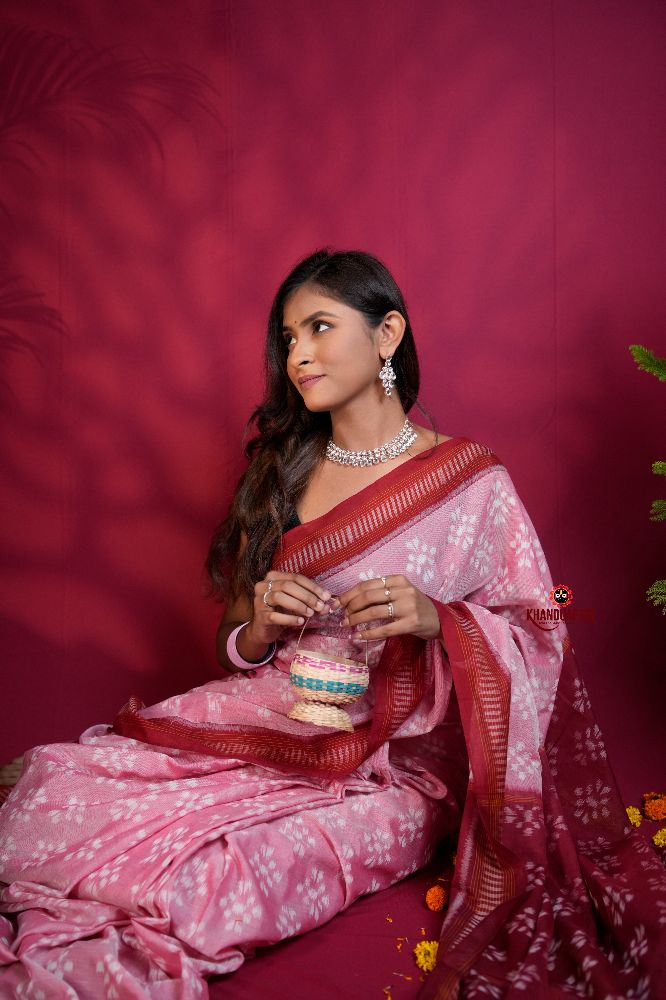khanduapata Pink & Red Colour Body Design Cotton Saree For Women | Grocsy